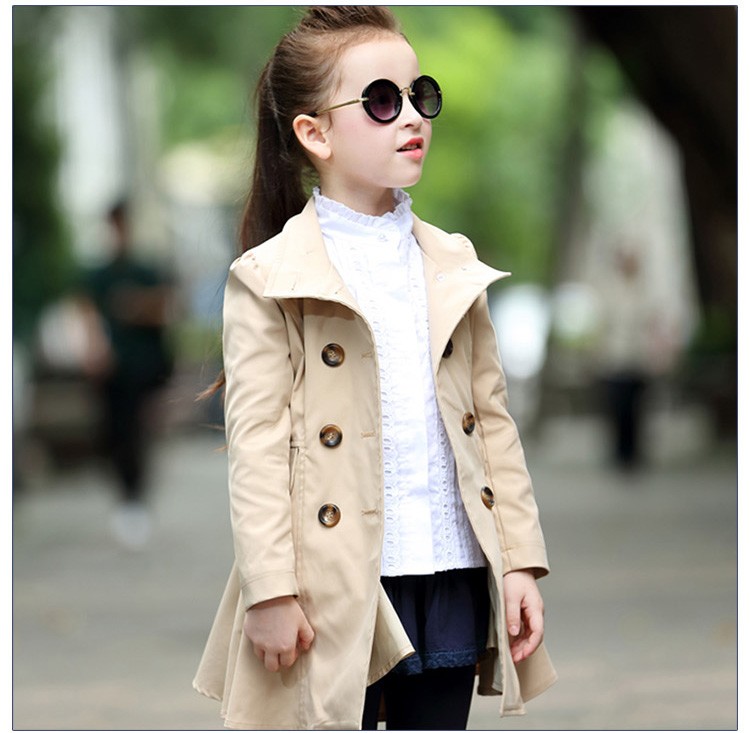 독특한 칼라 더블 브레스트 긴 소매 카키색 소녀 먼지 코트를 주문 디자인하십시오