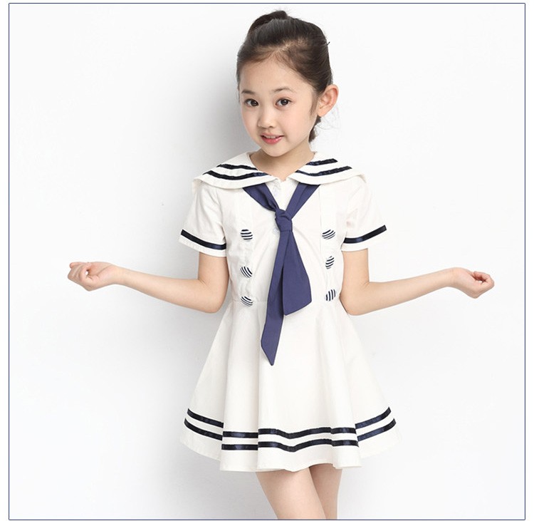 사용자 정의 디자인 여름 매일 어린이 옷 독특한 칼라 반팔 여자 벨트와 패션 드레스
