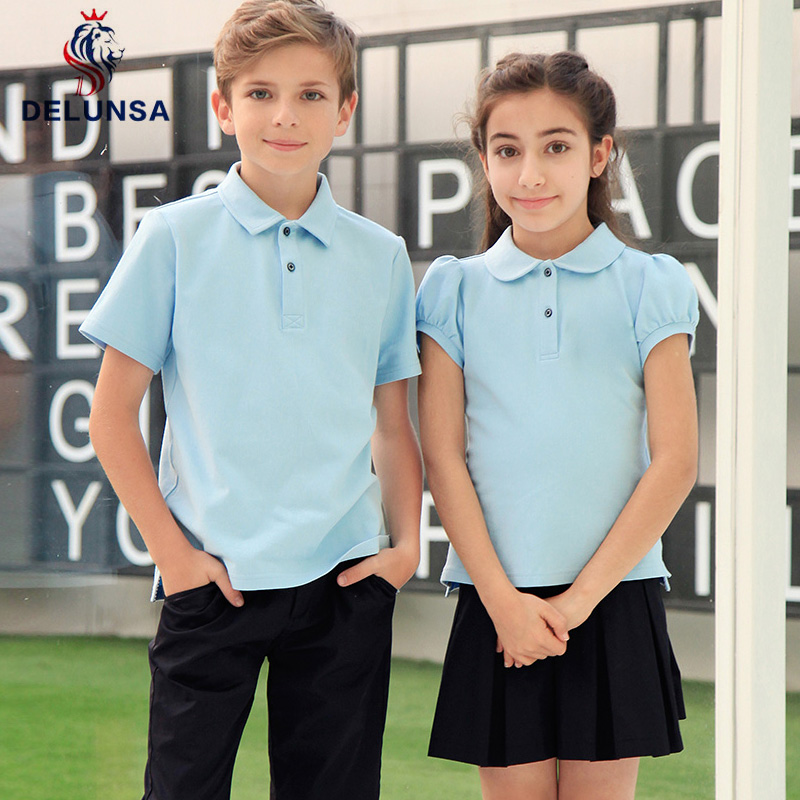 사용자 정의 아이 학교 운동복 밝은 파란색 통기성 남자와 여자 교복