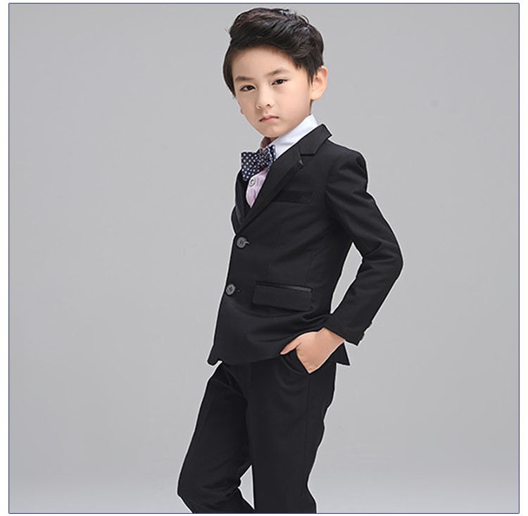 사용자 정의 디자인 긴 소매 싱글 브레스트 V 넥 정장 소년 검은 양복