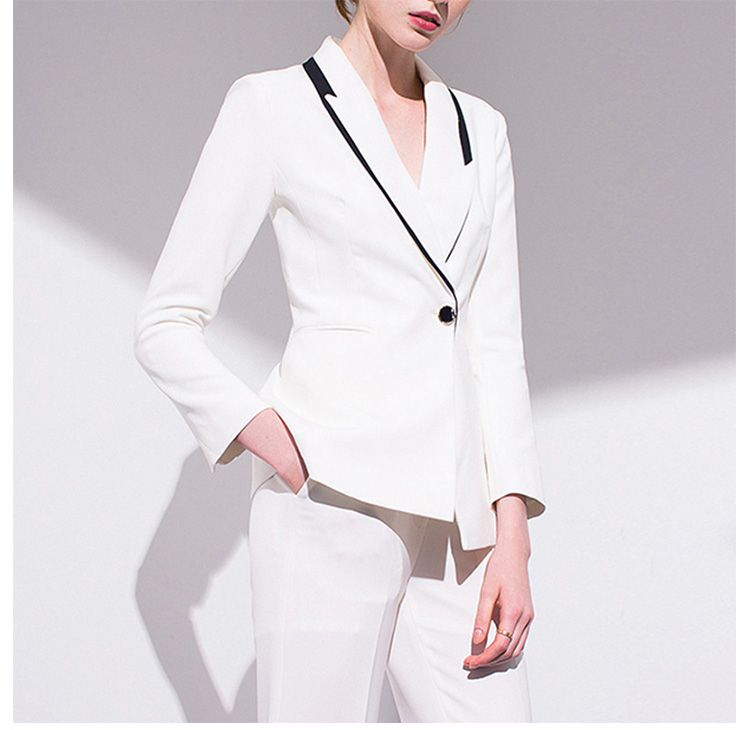 여성을 위한 사용자 정의 독특한 V 넥 디자인 사무실 흰색 긴 소매 싱글 버튼 블레이저