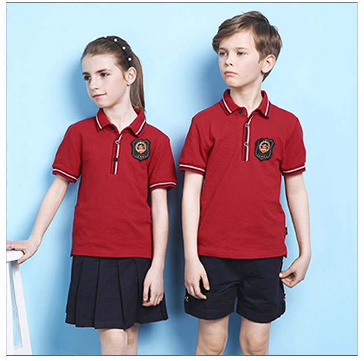 여름 레드 반팔 어린이 티셔츠 운동복 학교 폴로 셔츠 유니폼
