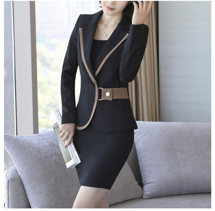 유행 독특한 벨트 디자인 흑인 여성 긴 소매 V 넥 블레이저