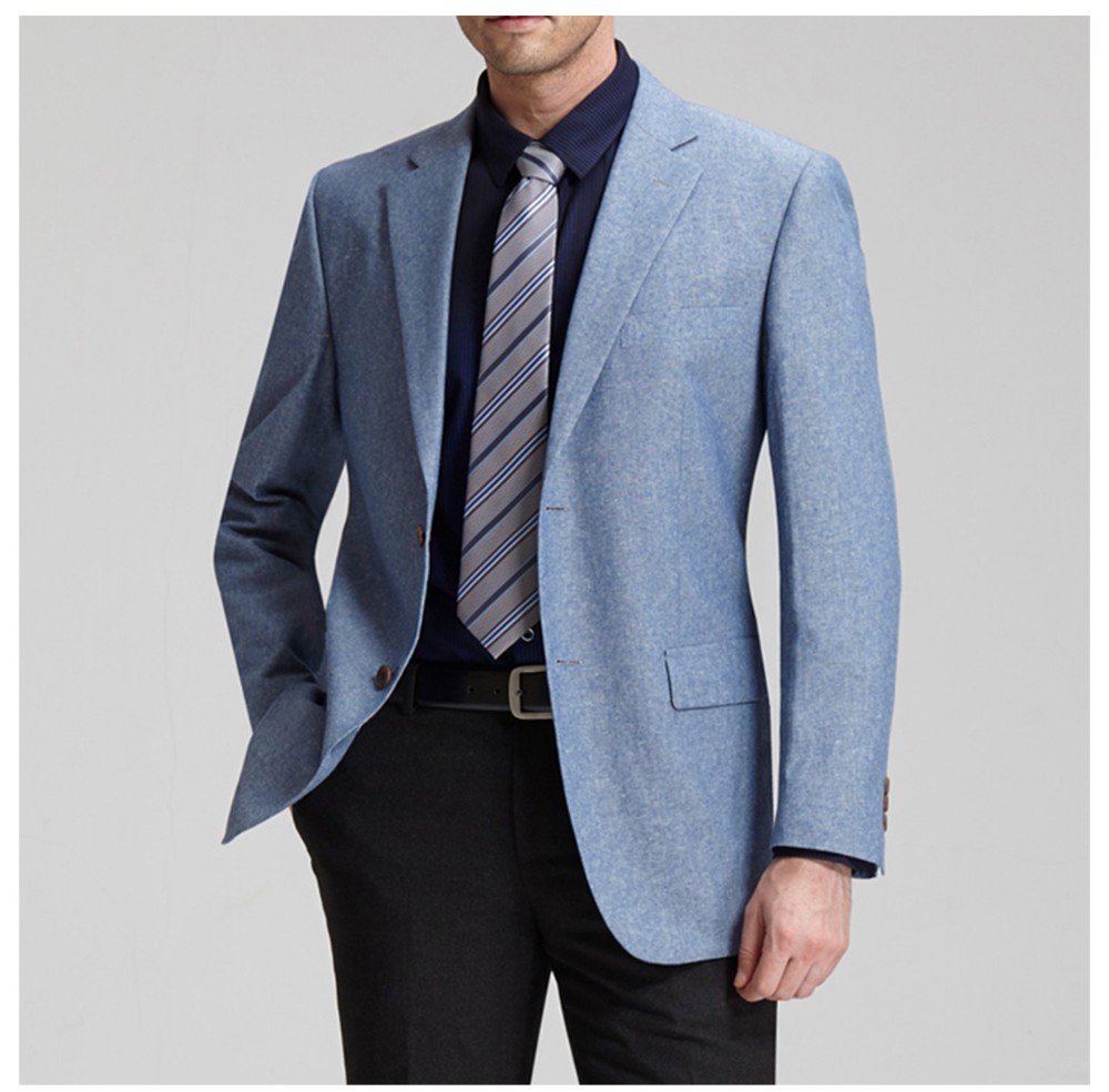 사용자 정의 디자인 공식적인 회의 남자 블루 싱글 브레스트 V 넥 짠 한 벌