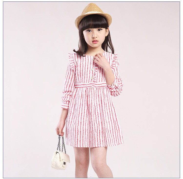 사용자 정의 디자인 여름 어린이 매일 옷 유행 긴 소매 소녀 줄무늬 A 라인 드레스