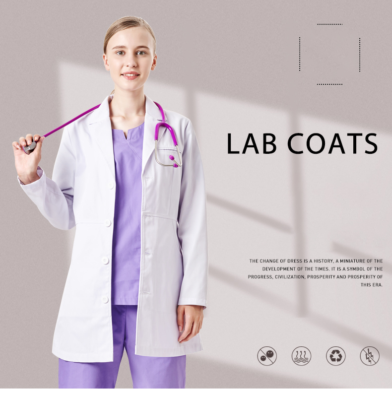 주머니가있는 의료용 맞춤형 의사 남여 공용 흰색 실험실 코트