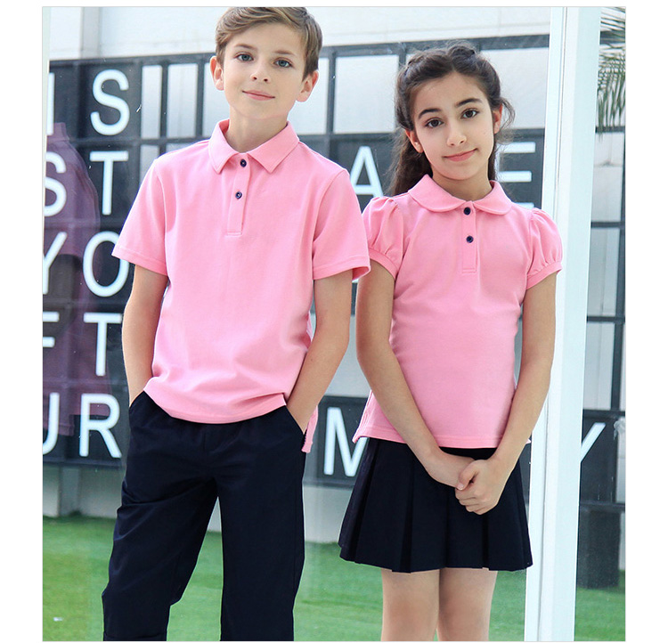분홍색 단색 아동복 폴로 여름 스포츠 셔츠 제복을 주문 설계하십시오