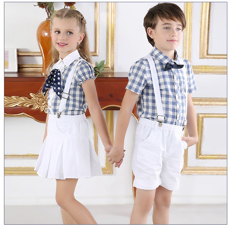 여름 유치원 소년과 소녀 반팔 교복 세트 디자인
