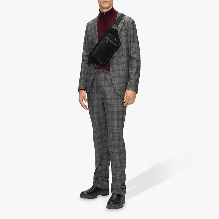 사용자 정의 디자인 젊은 남성 캐주얼 싱글 브레스트 짙은 회색 격자 무늬 짠 한 벌