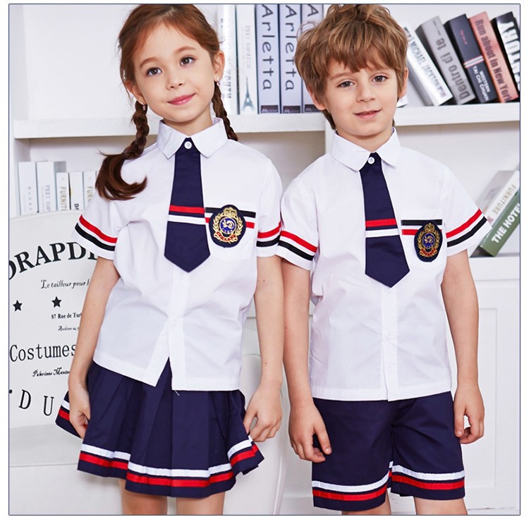 사용자 정의 턴다운 칼라 3/4 소매 소년과 소녀 흰색 셔츠 기본 유니폼 세트 디자인