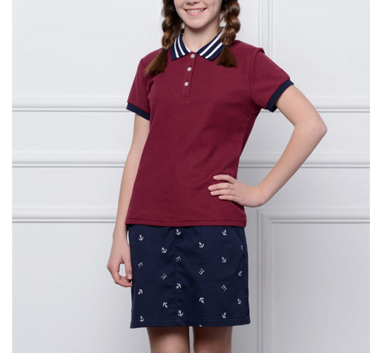 싱글 브레스트 레드 반팔 폴로 셔츠 소녀를 위한 편안한 학교 데일리 의류 디자인